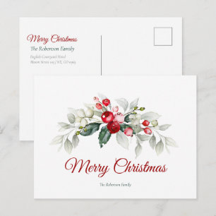 Postale Élégante carte Holly de Noël