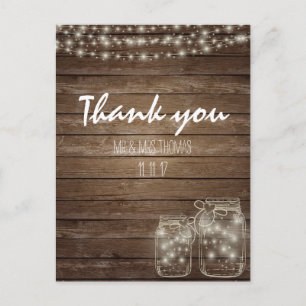 Postale Elégante Mason rustique Jar Lights Merci Carte pos