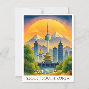 Postale Enregistrer la carte de date   Aquarelle Séoul Cor