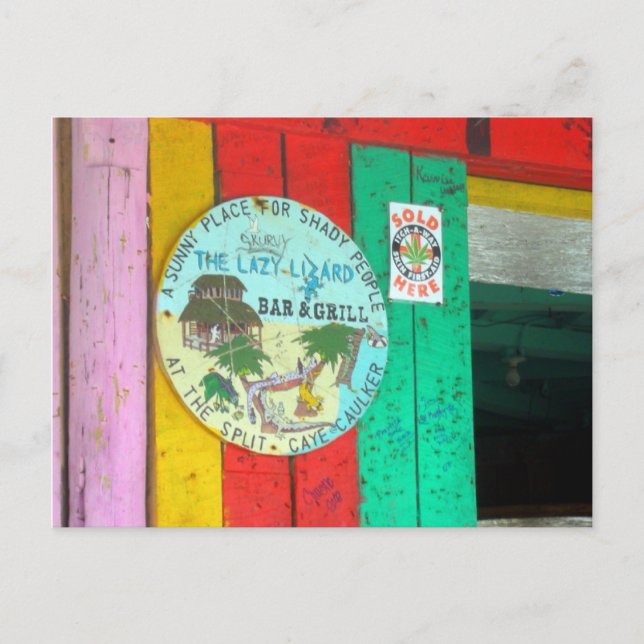 Postale Enseigne Lazy Lizard sur Caye Caukler Belize Carte (Devant)