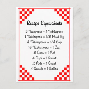 Postale Équivalents de recettes Mesures de cuisine Carte p