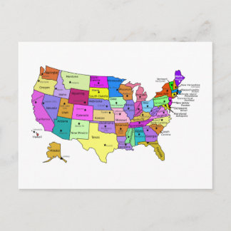 Postale États-Unis Carte noms d'État et capitales