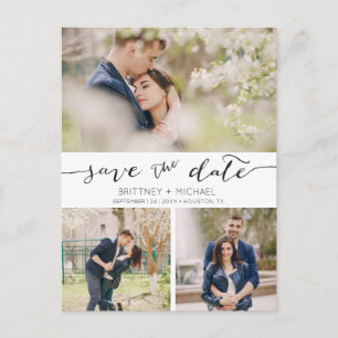 Postale Faire-part 3 photos manuscrites Enregistrer la date   Carte p