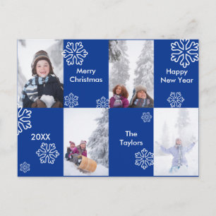 Postale Faire-part 4 Photos Fond Bleu - Carte de Noël