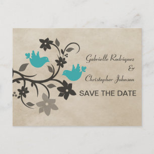 Postale Faire-part Aqua Floral Lovebirds Enregistrer la date Carte po