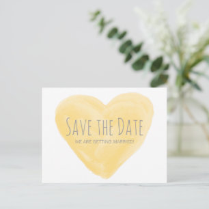 Postale Faire-part Aquarelle jaune Coeur Enregistrer la date Carte po
