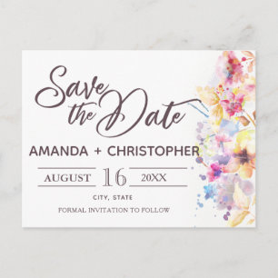 Postale Faire-part Aquarelle Pastel Floral Enregistrer la carte pos
