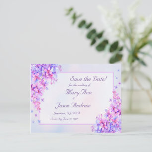 Postale Faire-part Aquarelle Purple Lilac Flower Enregistrer la carte