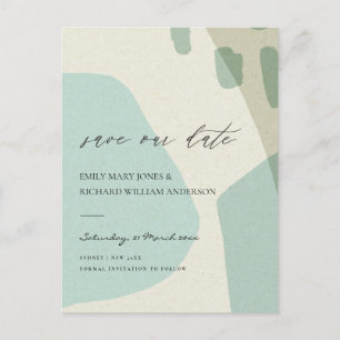 POSTALE FAIRE-PART ART ABSTRAIT MODERNE BLEU AQUA CARTE DE SAUVEGARDE