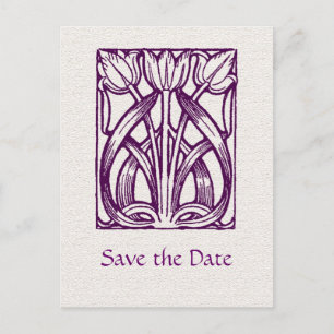 Postale Faire-part Art Déco PurpleTulips Enregistrer la date Carte po