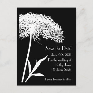 Postale Faire-part Blanc sur Floral noir Enregistrer la date Carte po