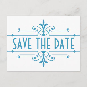 Postale Faire-part Blue v2 Fancy Ornamental Enregistrer la date Carte