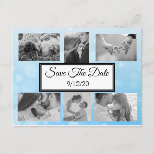 Postale Faire-part Bulles bleues Photo Enregistrer la date Carte post