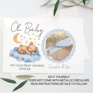 Postale Faire-part Carte à gratter DIY Baby Shower Ours Lune