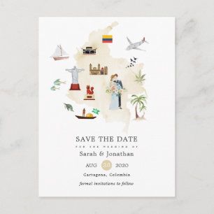 Postale Faire-part Carte aquarelle de mariage de destination en Colom