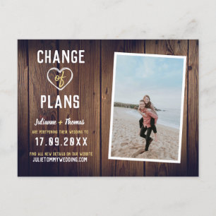 Postale Faire-part Carte de changement de plans élégante en bois rust
