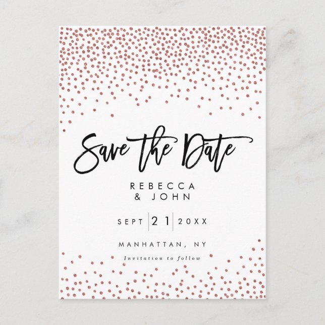 Postale Faire-part carte de mariage avec faux confettis rose gold à c (Devant)