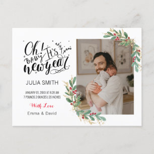 Postale Faire-part Carte de naissance bébé photo élégante florale 