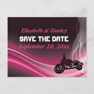 Postale Faire-part Carte de préavis de mariage de motard routier rose