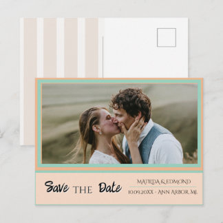 Postale Faire-part Carte de préavis de mariage rayée Cabana Preppy pê