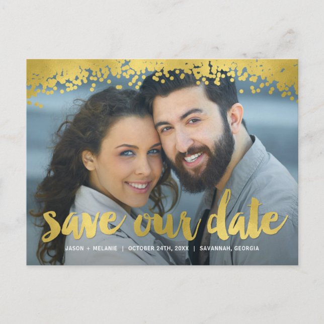 Postale Faire-part Carte de préavis de photo à feuille d'or faux (Devant)