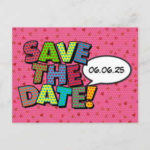 Postale Faire-part Carte de rappel Comic Book coeurs roses 