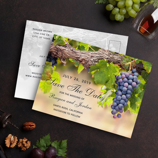 Postale Faire-part Carte de rappel de date avec raisins sur vigne (Créateur téléchargé)