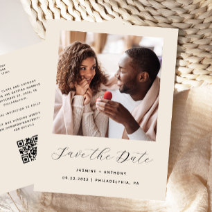Postale Faire-part Carte de rappel de date minimale beige avec code Q