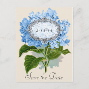 Postale Faire-part Carte de rappel de mariage à cadre Hydrangea bleue