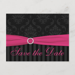 Postale Faire-part Carte de rappel rose gris noir damassé à rayures p