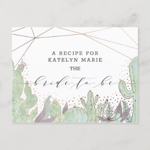 Postale Faire-part Carte de recette de la mariée branchée Cactus & Su