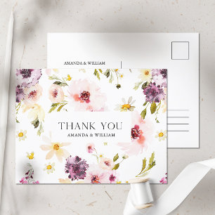 Postale Faire-part Carte de remerciement de mariage à motif floral él