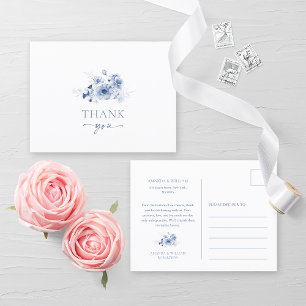 Postale Faire-part Carte de Remerciement de Mariage Fleurie Bleu Pous