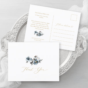 Postale Faire-part Carte de remerciement de mariage florale bleu pous