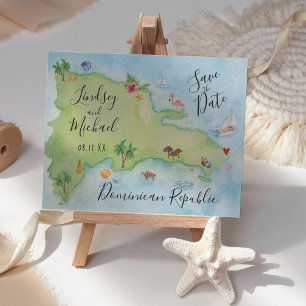 Postale Faire-part Carte de République Dominicaine Fantaisie Save the