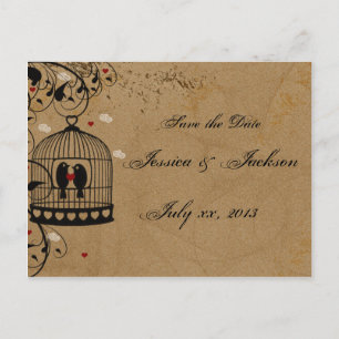 Postale Faire-part Carte de réservation de date Deux Oiseaux d'Amour