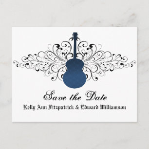 Postale Faire-part Carte de sauvegarde avec guitare à tourbillons ble