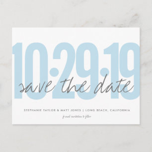 Postale Faire-part Carte de sauvegarde de date, grande date, bleu pou