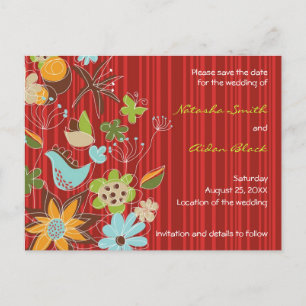 Postale Faire-part Carte de sauvegarde de jardin floral rouge fatfati