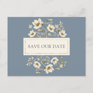 Postale Faire-part Carte de sauvegarde de mariage à fleurs bleu pouss