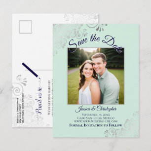 Postale Faire-part Carte de sauvegarde de mariage Vert Menthe et Bleu