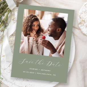 Postale Faire-part Carte de sauvegarde Minimaliste Photo Vert Sage