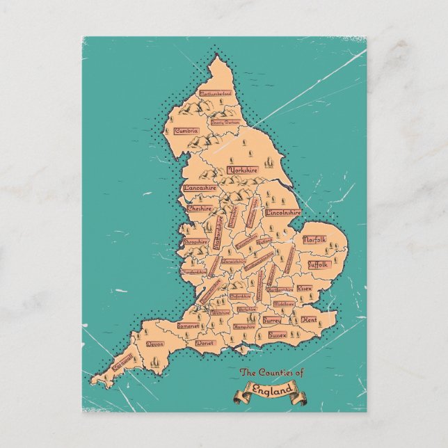 Postale Faire-part Carte des comtés vintage d'Angleterre (Devant)