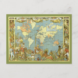 Postale Faire-part Carte du Monde Antique, Changement d'Adresse Rétro