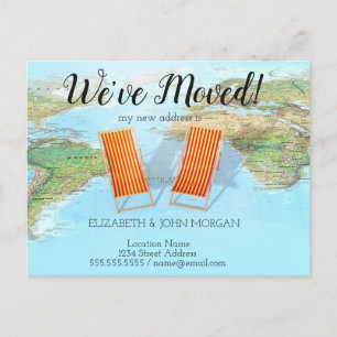 Postale Faire-part Carte du monde, Chaise, Annonce d'une nouvelle adr
