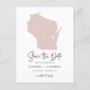 Postale Faire-part Carte du Wisconsin rose vif Moderne Enregistrer la