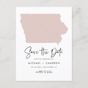Postale Faire-part Carte Iowa rose vif Script moderne Enregistrer la
