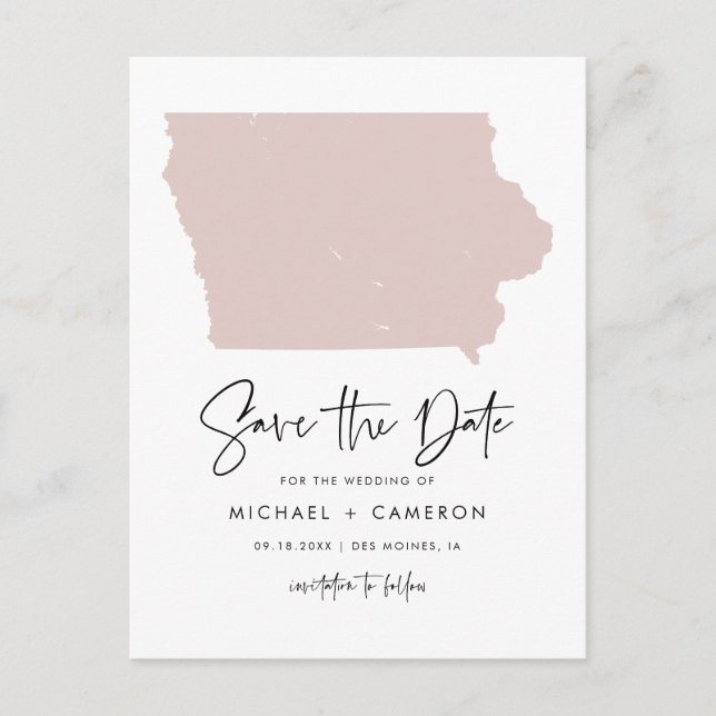 Postale Faire-part Carte Iowa rose vif Script moderne Enregistrer la  (Devant)