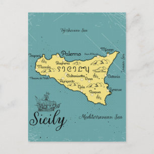 Postale Faire-part Carte nautique vintage de Sicile