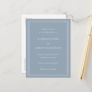 Postale Faire-part Carte Traditionnelle de Mariage Bleu Poussiéreux p